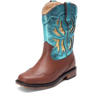 imageDREAM PAIRS Toddler Cowboy Boots Cowgirl Boots for Girls Square Toe Mid Calf Boys Western Fashion Riding Shoes for ToddlerLittle KidBig KidBlue