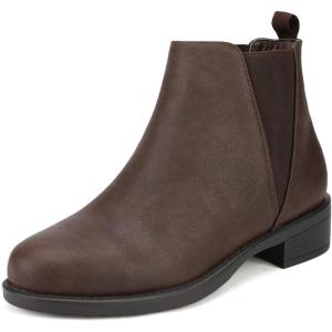 imageDREAM PAIRS Womens Ankle Boots Chunky Low Heel Chelsea Booties Slip On Elastic Fall Short BootsBrownPu