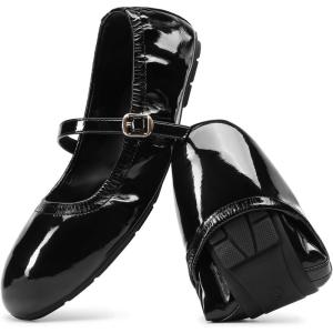imageDREAM PAIRS Womens Ballet Flats Foldable Square Toe Mary Jane Flats Comfortable Slip On Dress Shoes Business Casual Work Mary Jane ShoesBlackpat