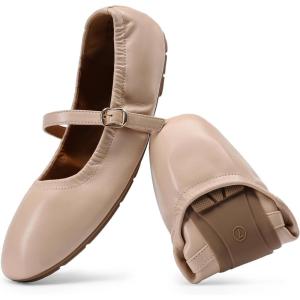 imageDREAM PAIRS Womens Ballet Flats Foldable Square Toe Mary Jane Flats Comfortable Slip On Dress Shoes Business Casual Work Mary Jane ShoesNude