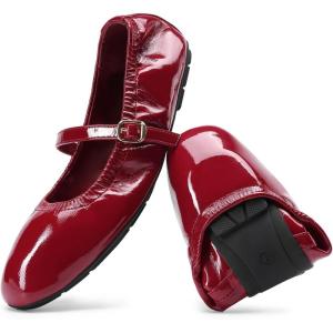 imageDREAM PAIRS Womens Ballet Flats Foldable Square Toe Mary Jane Flats Comfortable Slip On Dress Shoes Business Casual Work Mary Jane ShoesRed