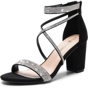 imageDREAM PAIRS Womens Chunk Low Heel Pump SandalsAll Blacksuede