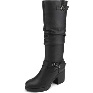 imageDREAM PAIRS Womens Chunky Heel Knee High Boots Side Zipper Round Toe Boots with Faux Fur LiningBlack