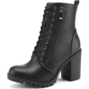 imageDREAM PAIRS Womens Combat Ankle Boots Chunky Heel Lace up Fashion Heeled BootiesBlack