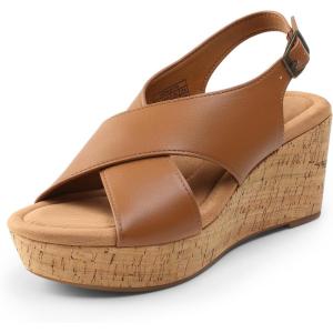 imageDREAM PAIRS Womens Comfortable Ankle Strap Platform Wedge Sandals for Women Casual Dressy SummerBrown