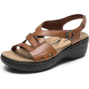 imageDREAM PAIRS Womens Comfortable Arch Support Wedge Sandals Open Toe Summer Walking ShoeBrown