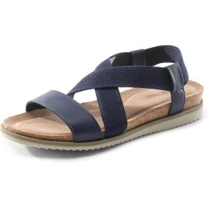 imageDREAM PAIRS Womens Comfortable Low Wedge Sandals Open Toe Slip On Strappy Flat Sandals Lightweight Summer ShoesNavy