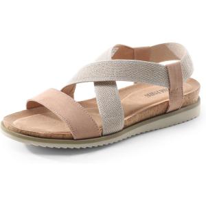 imageDREAM PAIRS Womens Comfortable Low Wedge Sandals Open Toe Slip On Strappy Flat Sandals Lightweight Summer ShoesNudeWhite