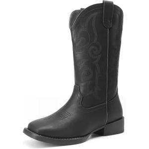 imageDREAM PAIRS Womens Cowboy Cowgirl Boots Embroidered Square Toe Mid Calf Western Boots Fashion Dress Chunky Low Heel Shoes for Theme Party Country ConcertAll Black