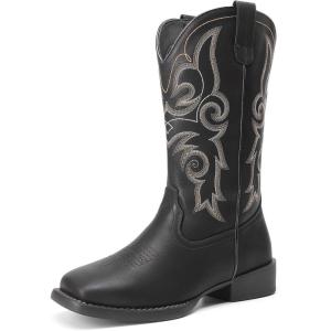 imageDREAM PAIRS Womens Cowboy Cowgirl Boots Embroidered Square Toe Mid Calf Western Boots Fashion Dress Chunky Low Heel Shoes for Theme Party Country ConcertBlack