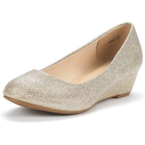 imageDREAM PAIRS Womens Debbie Mid Wedge Heel Pump ShoesGoldGlitter