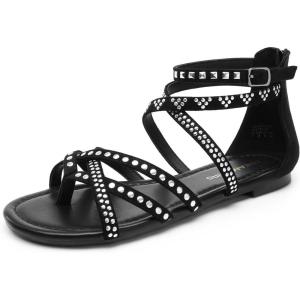 imageDREAM PAIRS Womens Dressy Gladiator Summer Cross Strappy Sandals Comfort Flat Casual Beach Fisherman Thong sandalsBlacksuede