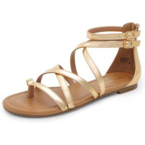 imageDREAM PAIRS Womens Dressy Gladiator Summer Cross Strappy Sandals Comfort Flat Casual Beach Fisherman Thong sandalsGold
