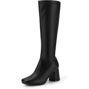 imageDREAM PAIRS Womens Gogo Boots Square Toe Chunky Wide Calf Knee High Boots For WomenBlackPu