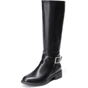 imageDREAM PAIRS Womens Knee High Riding Boots Comfortable Low Chunky Heel Side Zipper Round Toe Casual Classic RanchingBlackoil Skin