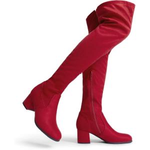 imageDREAM PAIRS Womens Laurence Over The Knee Thigh High Chunky Heel Boots Long Stretch Sexy Fall BootsRed