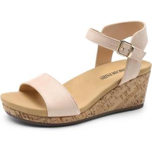 imageDREAM PAIRS Womens Open Toe Buckle Ankle Strap Platform Wedge Sandals Women 2025Nudesuede