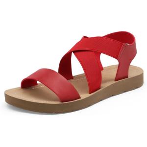 imageDREAM PAIRS Womens Open Toe Elastic Ankle Strap Flat Summer SandalsRed