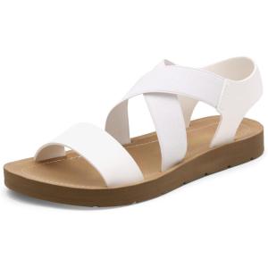 imageDREAM PAIRS Womens Open Toe Elastic Ankle Strap Flat Summer SandalsWhite