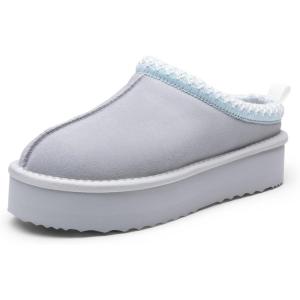 imageDREAM PAIRS Womens Platform Slippers Genuine Suede Slipon Warm FuzzyEasy Autumn Winter Fluffy Comfy Furry Shoes for Outdoor IndoorLight Blue