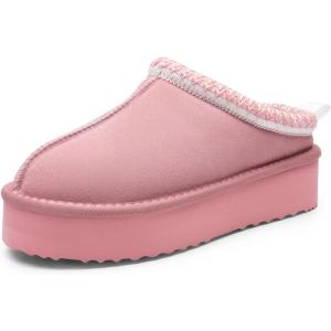 imageDREAM PAIRS Womens Platform Slippers Genuine Suede Slipon Warm FuzzyEasy Autumn Winter Fluffy Comfy Furry Shoes for Outdoor IndoorPink