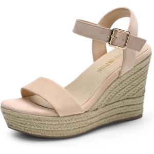 imageDREAM PAIRS Womens Platform Wedges Sandals Comfortable Open Toe Espadrilles Sandals Dressy Buckle Ankle Strap Summer ShoesAll Nude