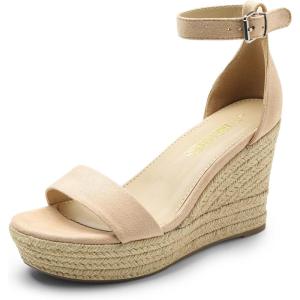 imageDREAM PAIRS Womens Platform Wedges Sandals Comfortable Open Toe Espadrilles Sandals Dressy Buckle Ankle Strap Summer ShoesNude
