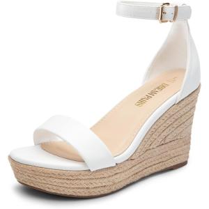 imageDREAM PAIRS Womens Platform Wedges Sandals Comfortable Open Toe Espadrilles Sandals Dressy Buckle Ankle Strap Summer ShoesWhitepu