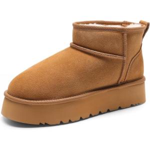 imageDREAM PAIRS Womens Platform Winter Snow Boots Genuine Suede Water Resistant Mini Ankle Boots Stable Lightweight Booties AntiSlip with Memory Foam Outdoor FuzzyChestnut