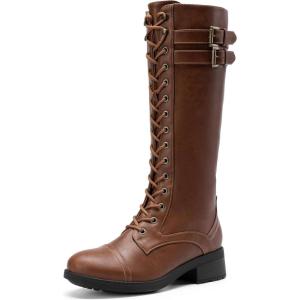 imageDREAM PAIRS Womens Pu Knee High Riding Combat BootsLight Brown
