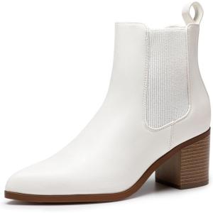 imageDREAM PAIRS Womens Retro Elastic Chelsea Ankle Boots Fashion Low Chunky Block Heel Pointed Toe Fall Heeled Booties ShoesWhitepu