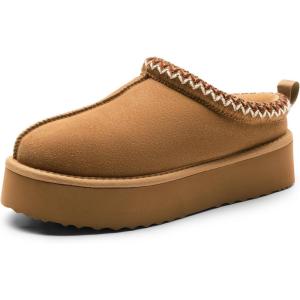 imageDREAM PAIRS Womens Slippers for Women Genuine Suede Platform Slipon Warm Slippers Winter Fluffy Warm Comfy Furry Shoes for Outdoor Indoor FuzzyEasyChestnut