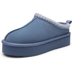 imageDREAM PAIRS Womens Slippers for Women Genuine Suede Platform Slipon Warm Slippers Winter Fluffy Warm Comfy Furry Shoes for Outdoor Indoor FuzzyEasyDark Blue