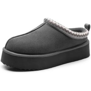 imageDREAM PAIRS Womens Slippers for Women Genuine Suede Platform Slipon Warm Slippers Winter Fluffy Warm Comfy Furry Shoes for Outdoor Indoor FuzzyEasyGrey