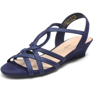 imageDREAM PAIRS Womens Strappy Wrapped Dressy Wedge Sandals Comfortable Low Heel Casual Summer ShoesNavy