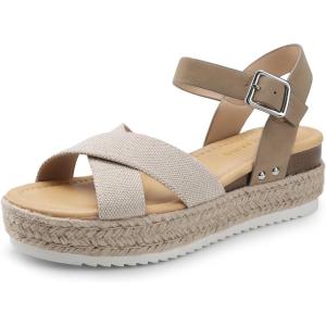 imageDREAM PAIRS Womens Stylish Platform Espadrille Wedge Sandals Round Toe Summer Causal Shoes Crisscross Band Adjustable Ankle Strap BuckleBeigeTan