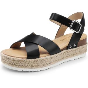 imageDREAM PAIRS Womens Stylish Platform Espadrille Wedge Sandals Round Toe Summer Causal Shoes Crisscross Band Adjustable Ankle Strap BuckleBlack