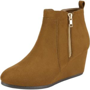 imageDREAM PAIRS Womens Suede Low Wedges Ankle BootsTanSuede