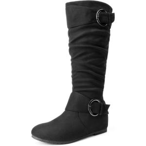 imageDREAM PAIRS Womens Wide Calf Knee High Boots Furlined Low Hidden Wedge BootsBlackSuede