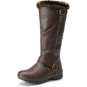 imageDREAM PAIRS Womens Winter Fully Fur Lined Zipper Closure Snow Knee High BootsBrownPu