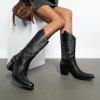 imageDREAM PAIRS Cowboy Boots for Women Cowgirl Western Boots Fashion Embroidery Stitched Chunky Heel Mid Calf BootsBlackpu