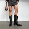 imageDREAM PAIRS Cowboy Boots for Women Cowgirl Western Boots Fashion Embroidery Stitched Chunky Heel Mid Calf BootsBlackpu