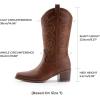 imageDREAM PAIRS Cowboy Boots for Women Cowgirl Western Boots Fashion Embroidery Stitched Chunky Heel Mid Calf BootsBrownpu