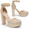 imageDREAM PAIRS Womens Platform High Chunky Heels Closed Toe Block Ankle Strap Dress Buckle Round Toe Wedding Party Comfortable Pumps ShoesGoldglitter