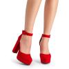 imageDREAM PAIRS Womens Platform High Chunky Heels Closed Toe Block Ankle Strap Dress Buckle Round Toe Wedding Party Comfortable Pumps ShoesRedsuede
