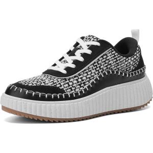 imageDREAM PAIRS Women Chunky City Tweed Comfortable Casual Platform Fashion SneakerBlackWhite