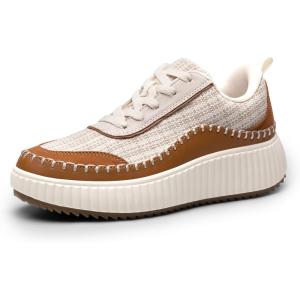 imageDREAM PAIRS Women Chunky City Tweed Comfortable Casual Platform Fashion SneakerBrown Beige