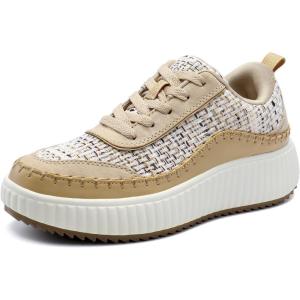 imageDREAM PAIRS Women Chunky City Tweed Comfortable Casual Platform Fashion SneakerKhakiknit