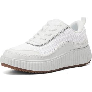 imageDREAM PAIRS Women Chunky City Tweed Comfortable Casual Platform Fashion SneakerWhite
