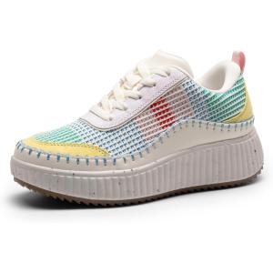 imageDREAM PAIRS Women Chunky City Tweed Comfortable Casual Platform Fashion SneakerWhiteRainbow